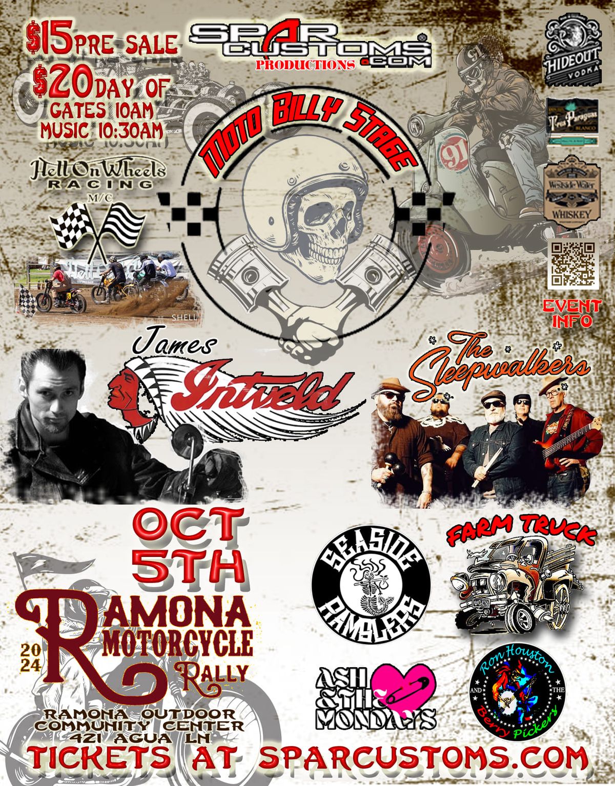 Spar Customs Moto Billy Stage Oct 5th for Ramona Motorcycle Rally w James Intveld\/Sleepwalkers & mor