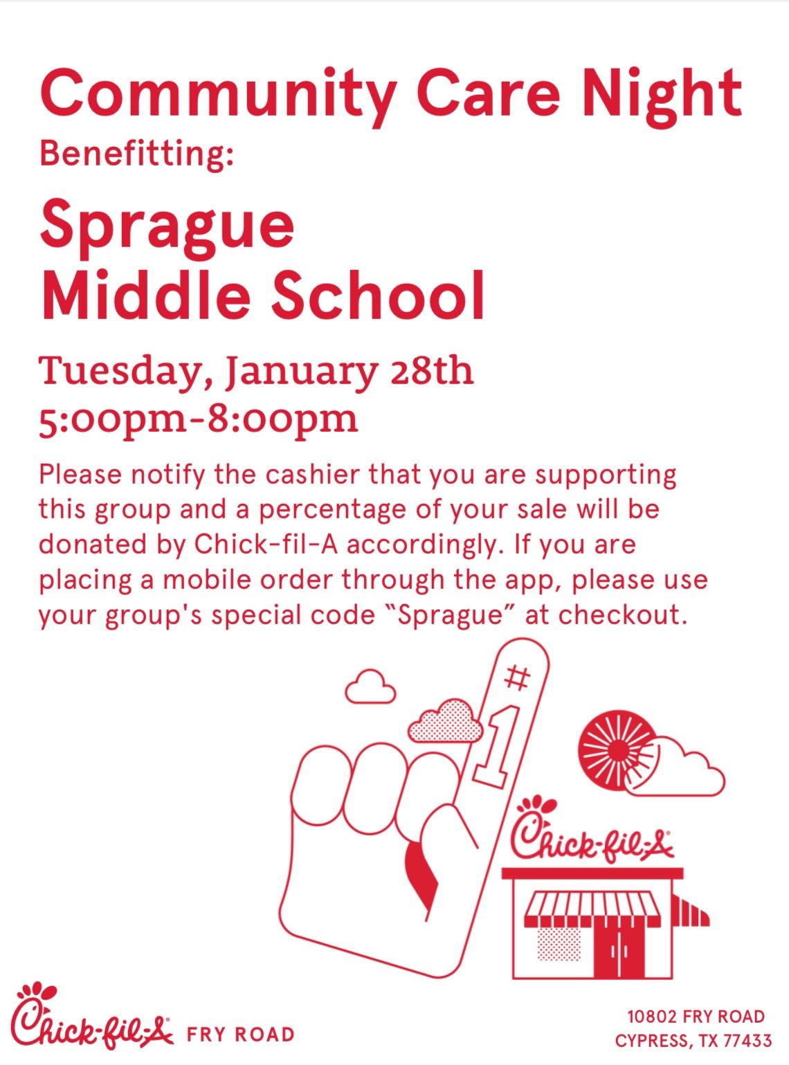 Sprague Middle School Chick-fil-a Spirit Night