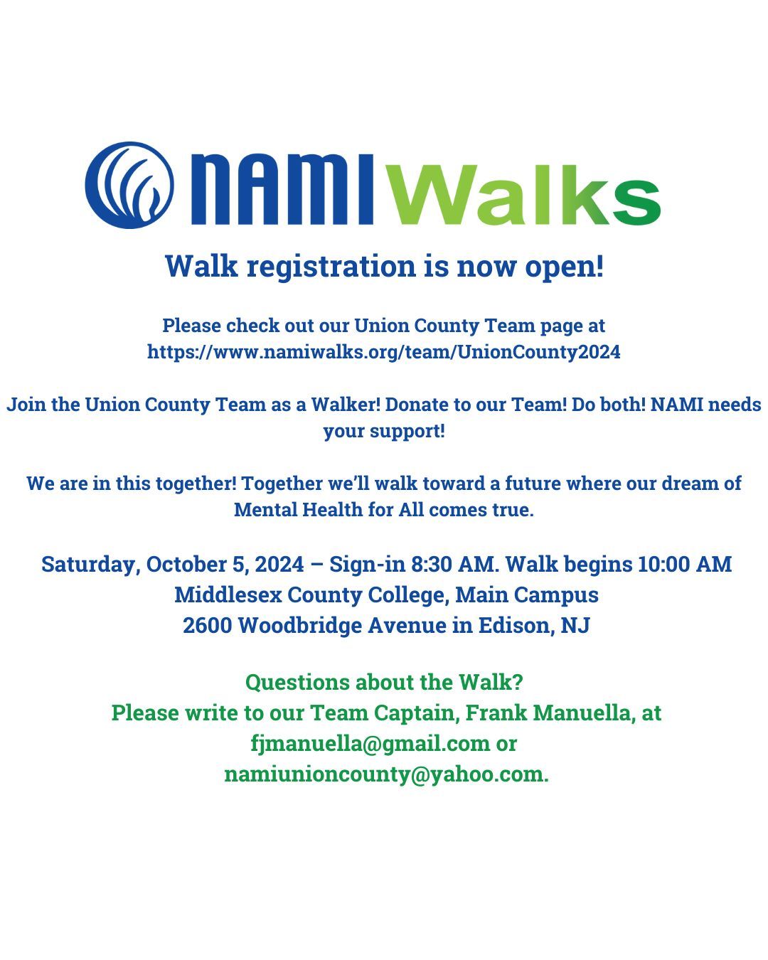 NAMI WALKS- Join the Union County Team!