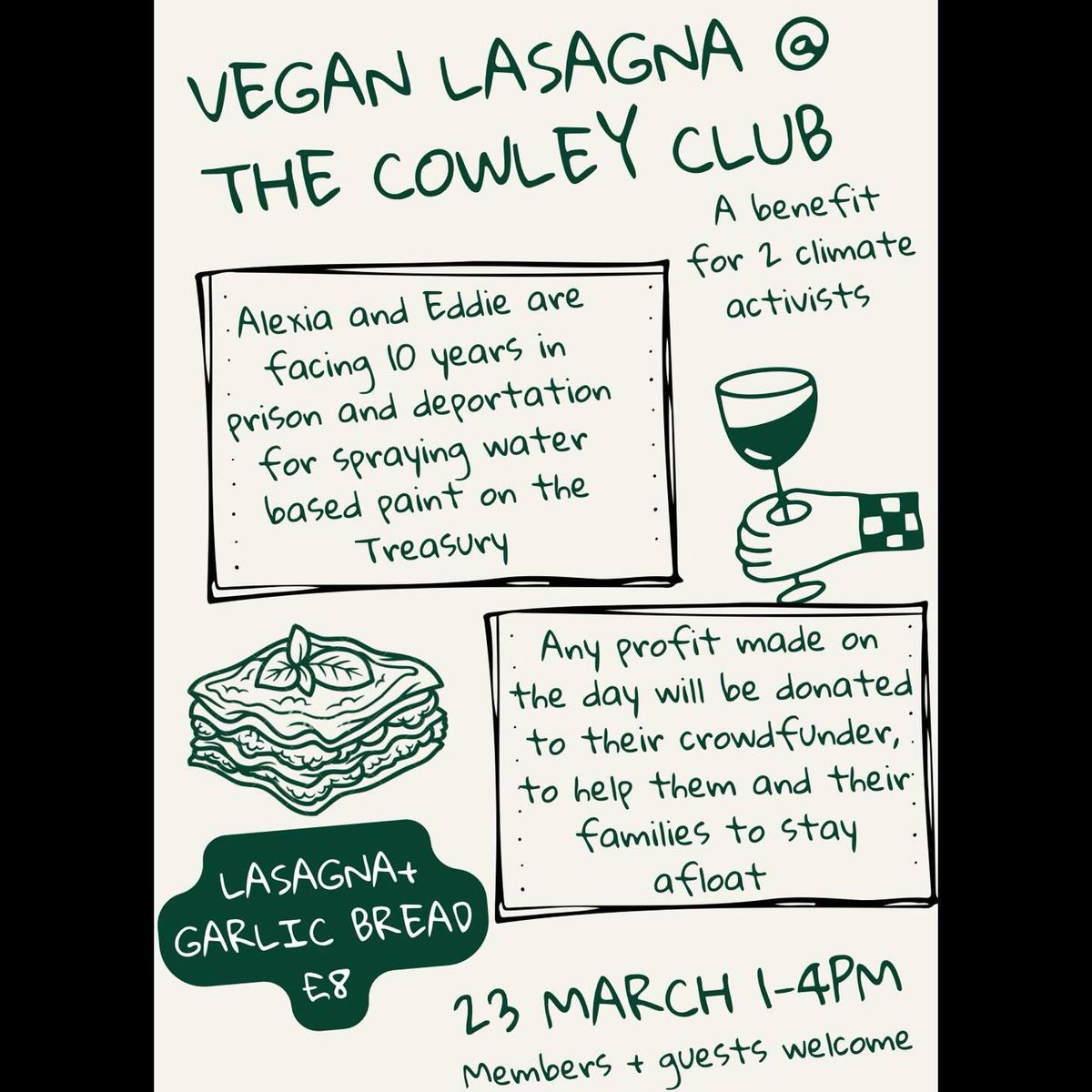 Vegan Lasagna Fundraiser at Cowley Club 