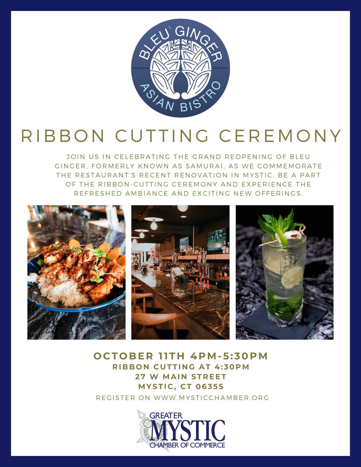 Ribbon Cutting- Bleu Ginger Asian Bistro, Mystic