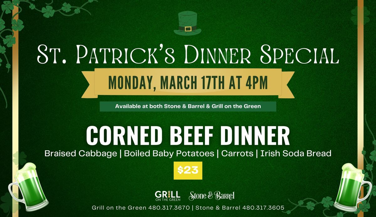 St. Patrick's Day Dinner Special: At Stone & Barrel & Grill on the Green