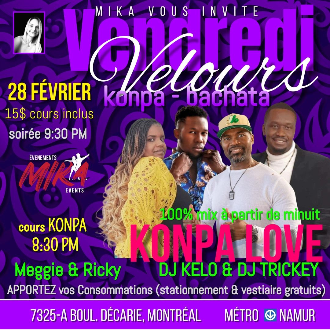 VENDREDI Velours, 28 f\u00e9v. KONPA-BACHATA \ud83d\udc9c Minuit Konpa Love 