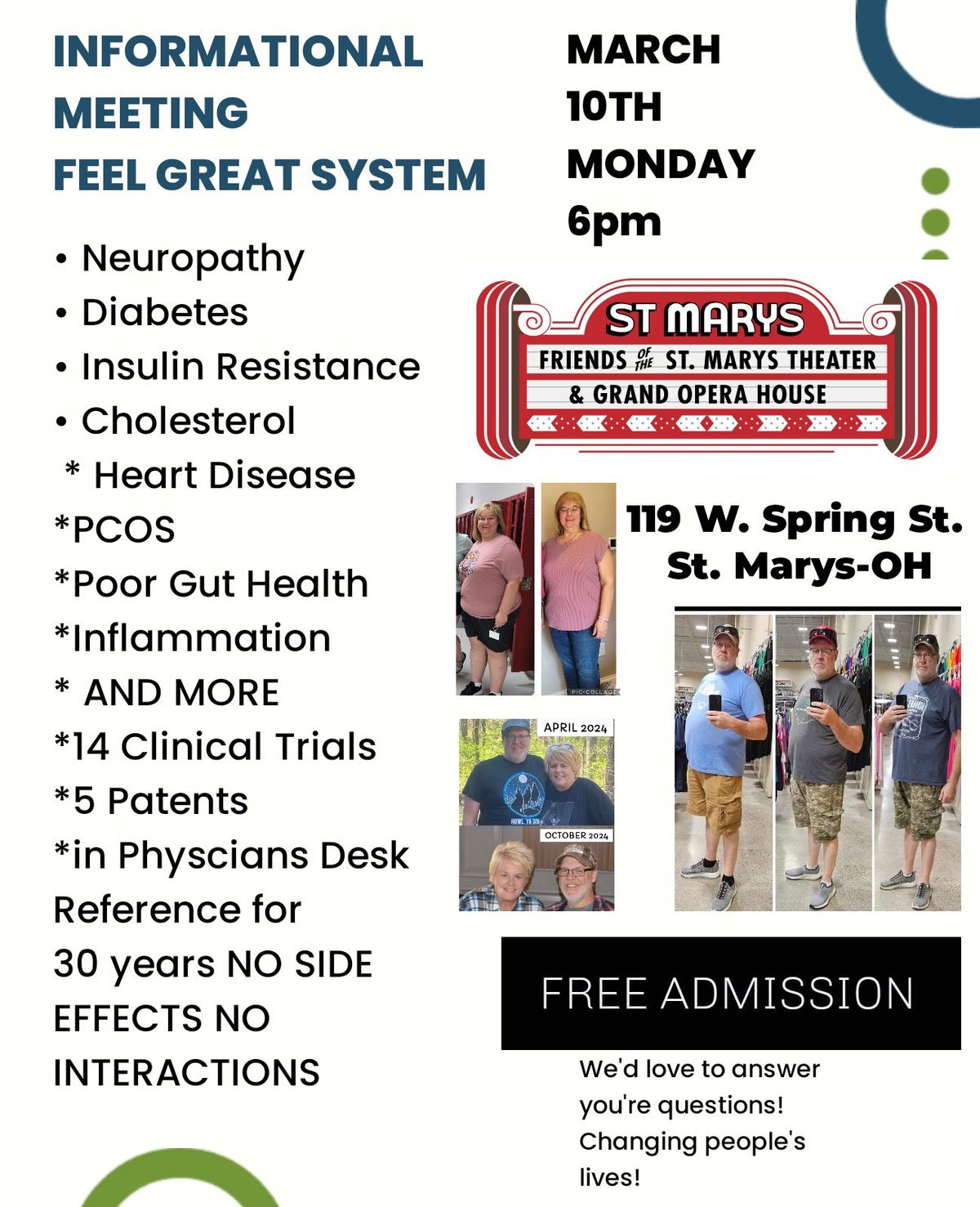 Informational Meeting on Feel Great System @St. Marys Grand Opera House Lobby