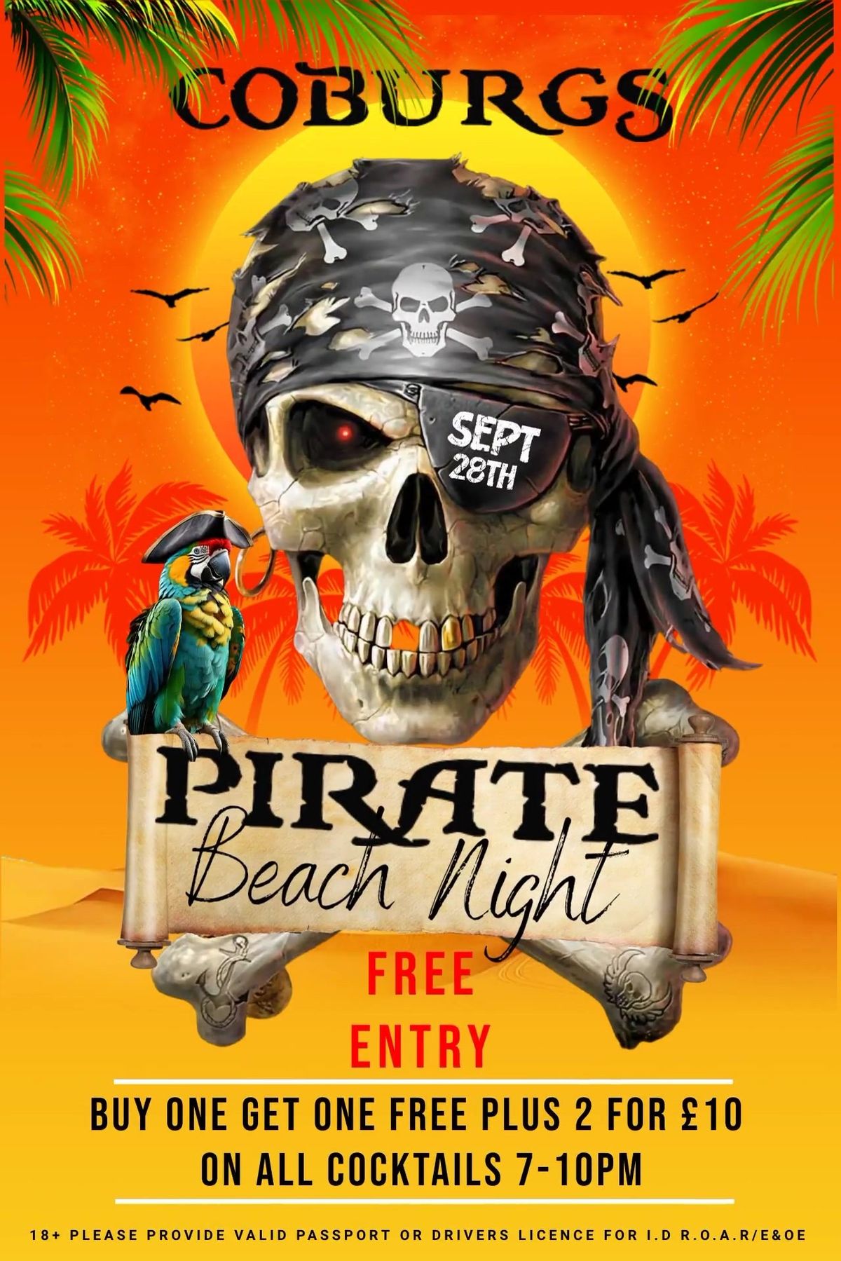 PIRATE BEACH PARTY | BUY ONE GET ONE FREE 7-10pm | FREE ENTRY 