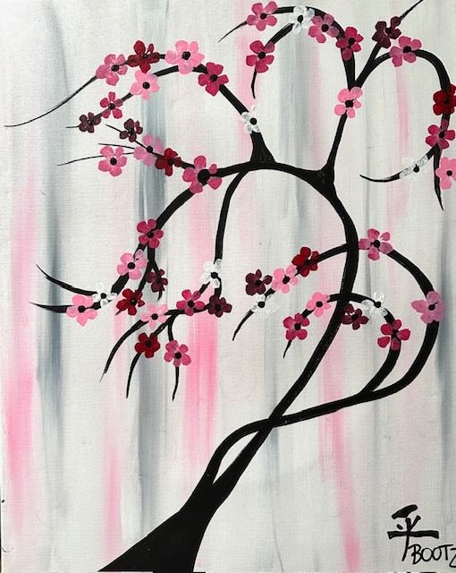 "Zen Cherry Blossoms" Acrylic Painting Canvas Class at Claytopia