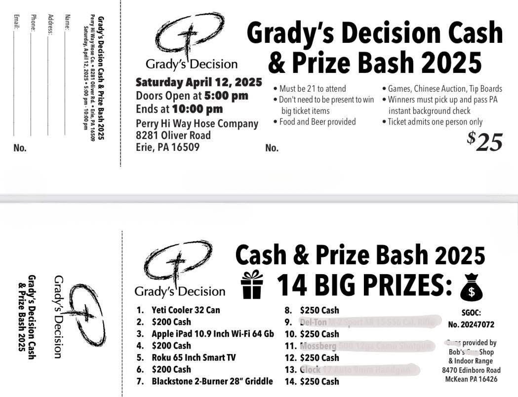 Grady\u2019s Decision Cash and Prize Bash 