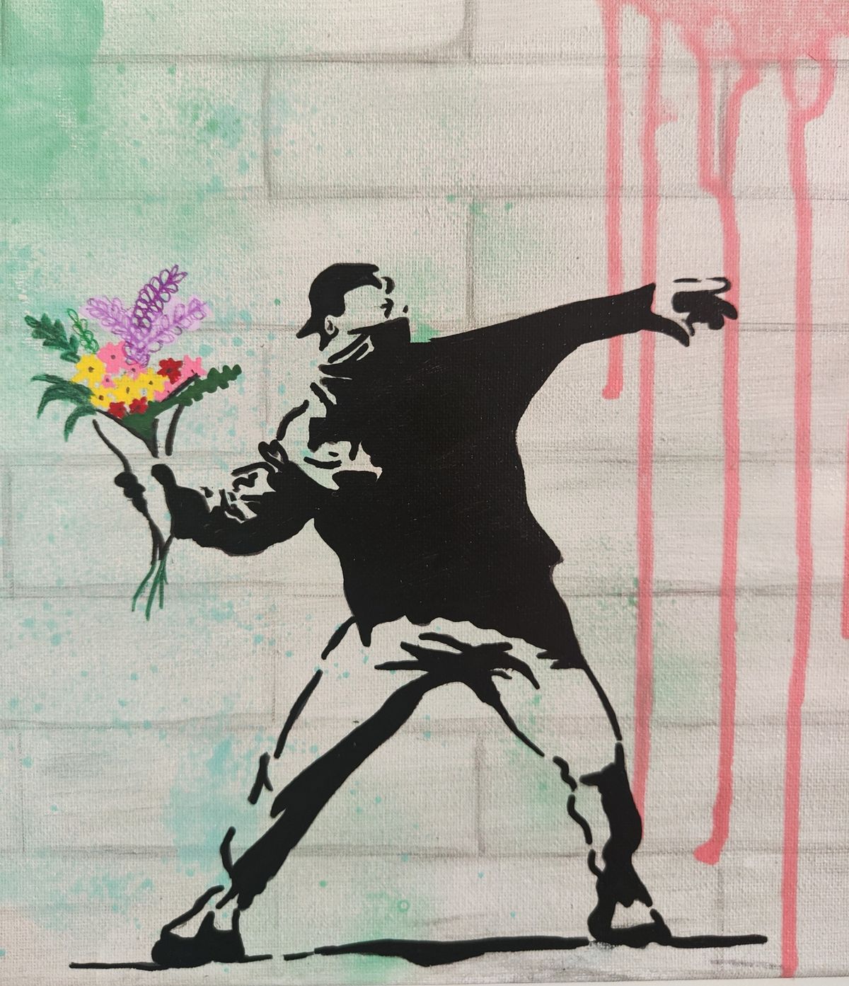 Ap\u00e9ro peinture: Lanc\u00e9e de fleurs de Banksy