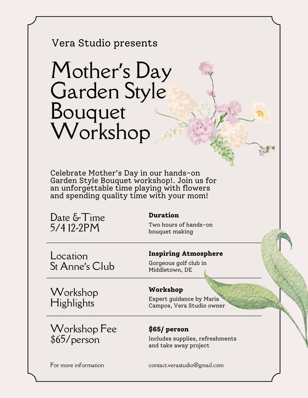 Mother\u2019s Day Garden Style Bouquet Workshop