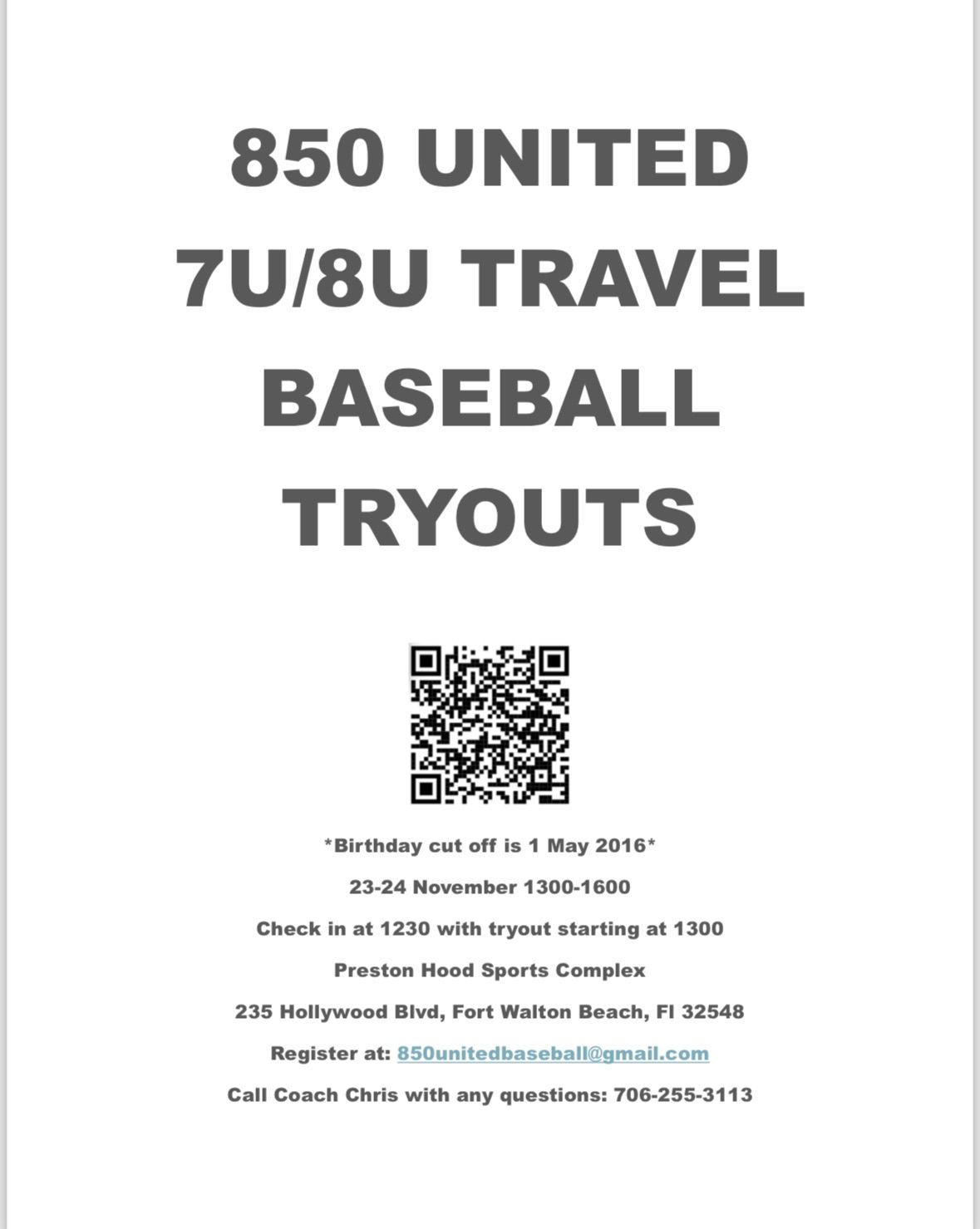 850 United 7U\/8U Tryouts