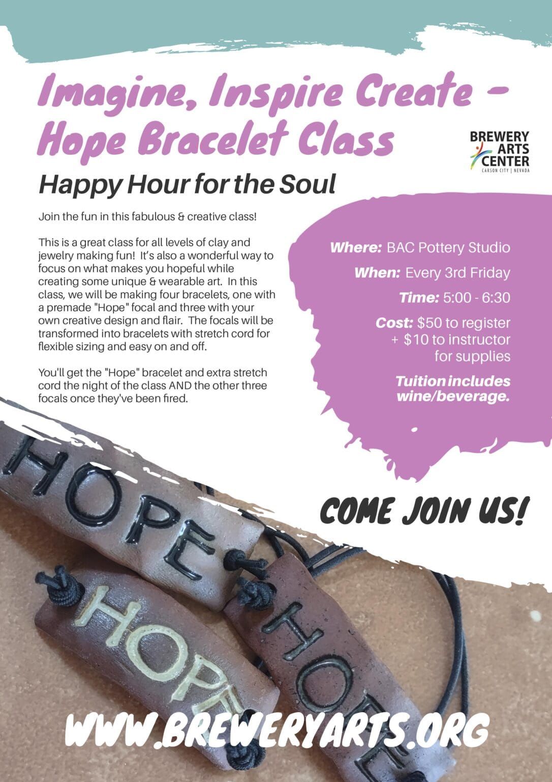 IMAGINE, INSPIRE, CREATE \u2013 HOPE BRACELET | HAPPY HOUR FOR THE SOUL WORKSHOP | FRIDAY | OCTOBER 18TH 