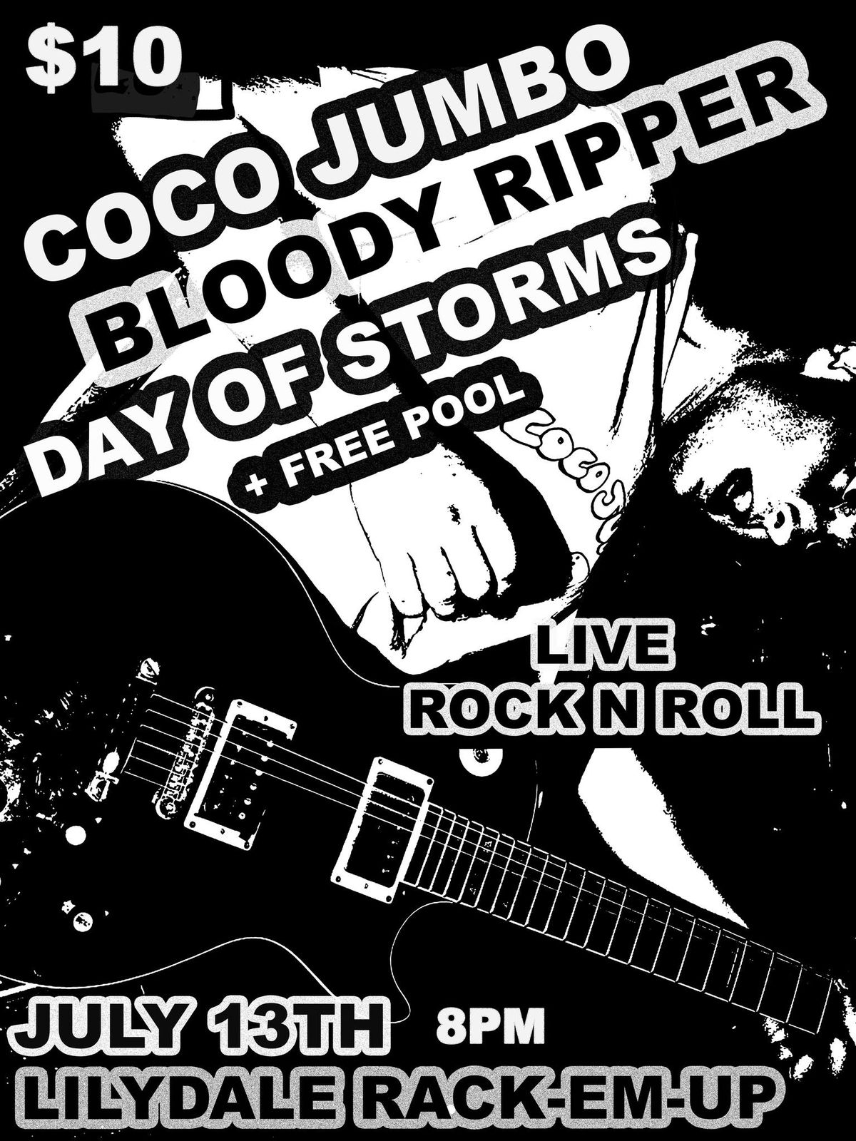 Coco Jumbo, Bloody Ripper, A Day of Storms - Live at Rack-em-up from 8pm Sat 13th July