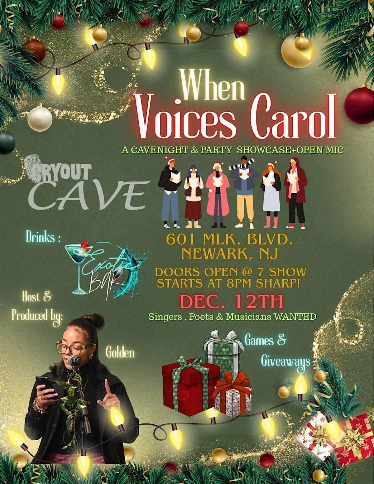 When VOICES Carol: A CAVENIGHTS Party + Poetry Open Mic Holiday