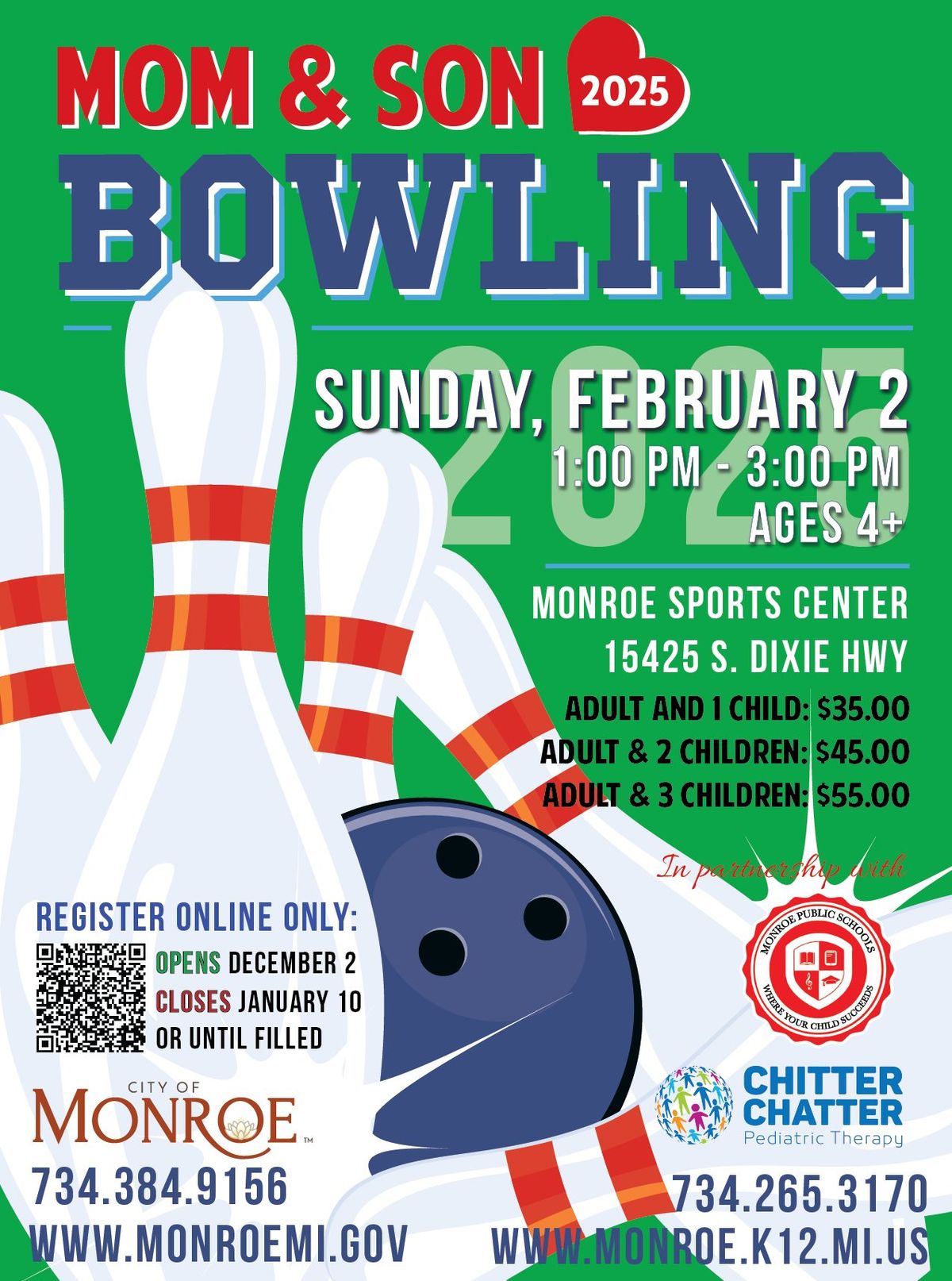 Mom and Son Bowling Event-Online registration only! Limited lanes available!