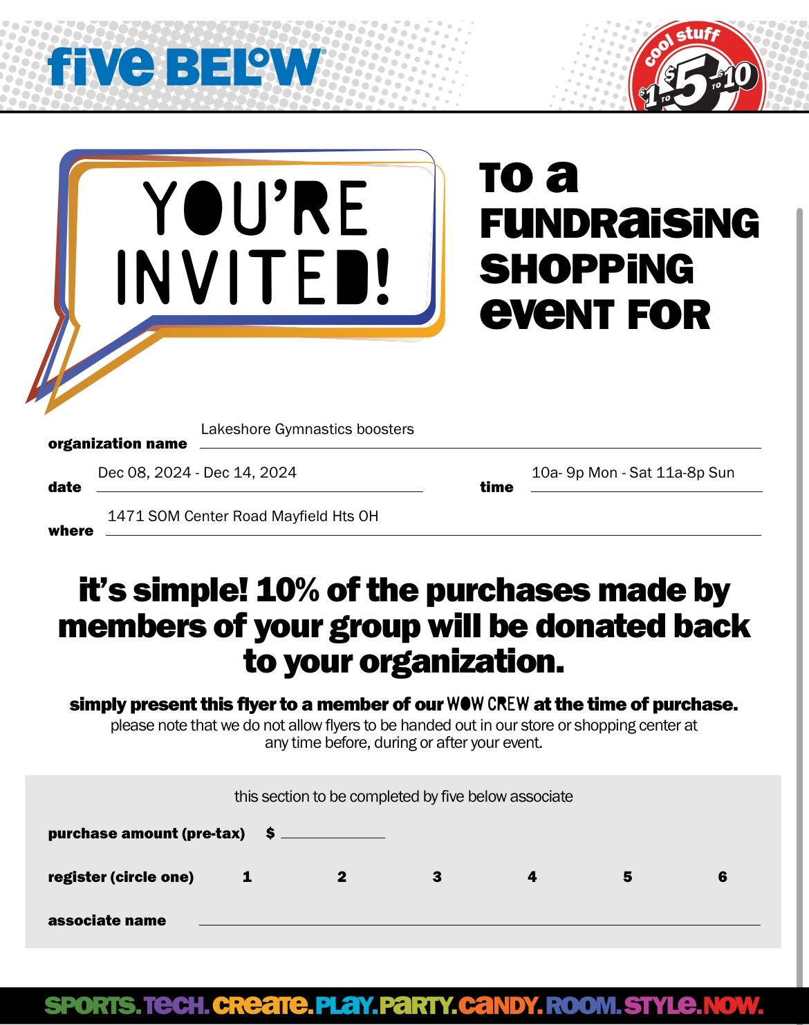 Five Below Fundraiser 