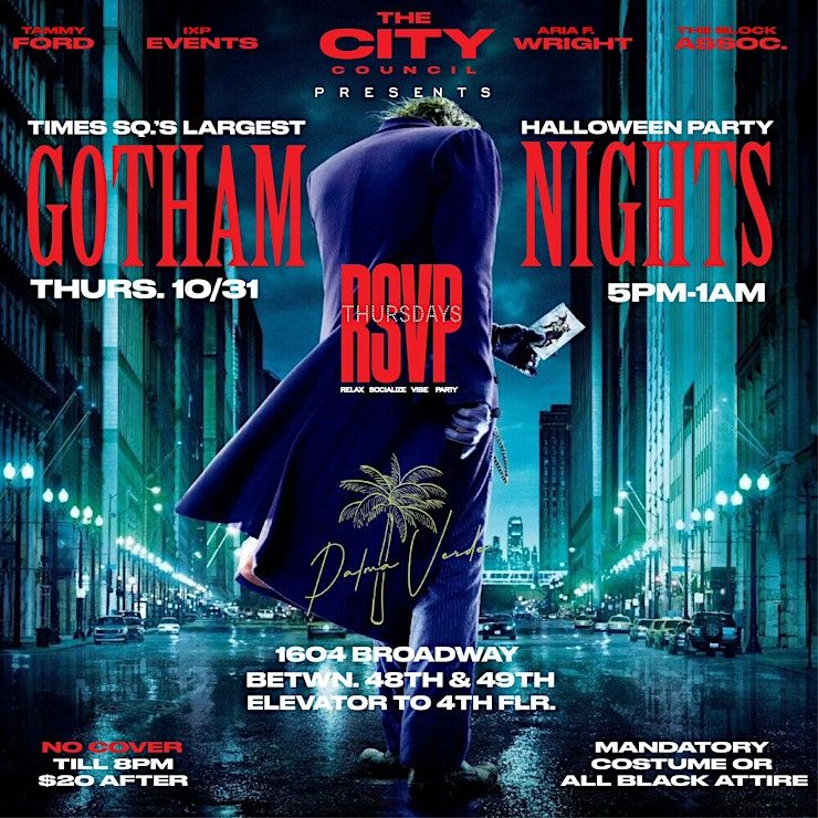 "GOTHAM NIGHTS" TIMES SQUARE LARGEST HALLOWEEN COSTUME PARTY, Palma