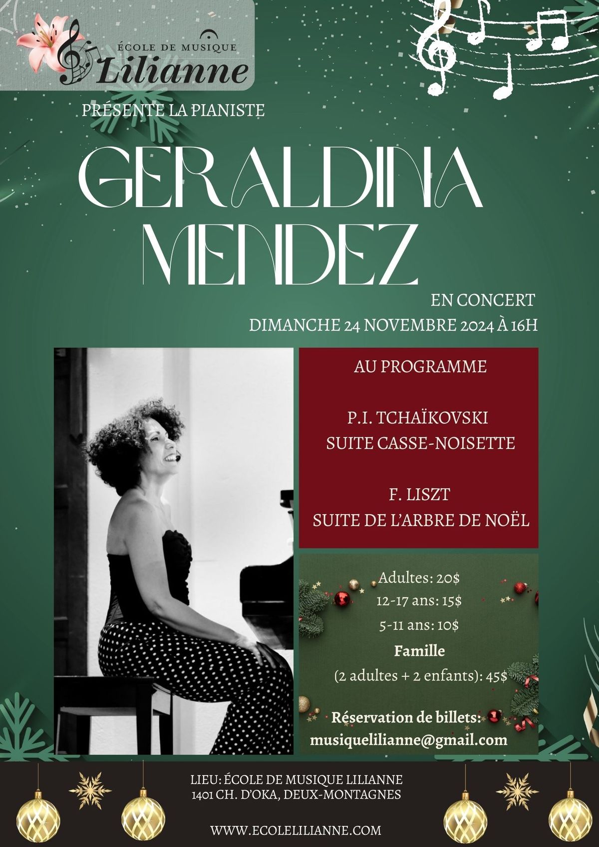 R\u00e9cital de No\u00ebl avec la pianiste Geraldina Mendez