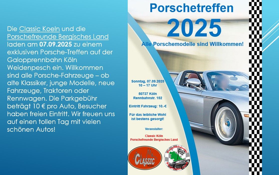 Porschetreffen K\u00f6ln am7.September 2025!