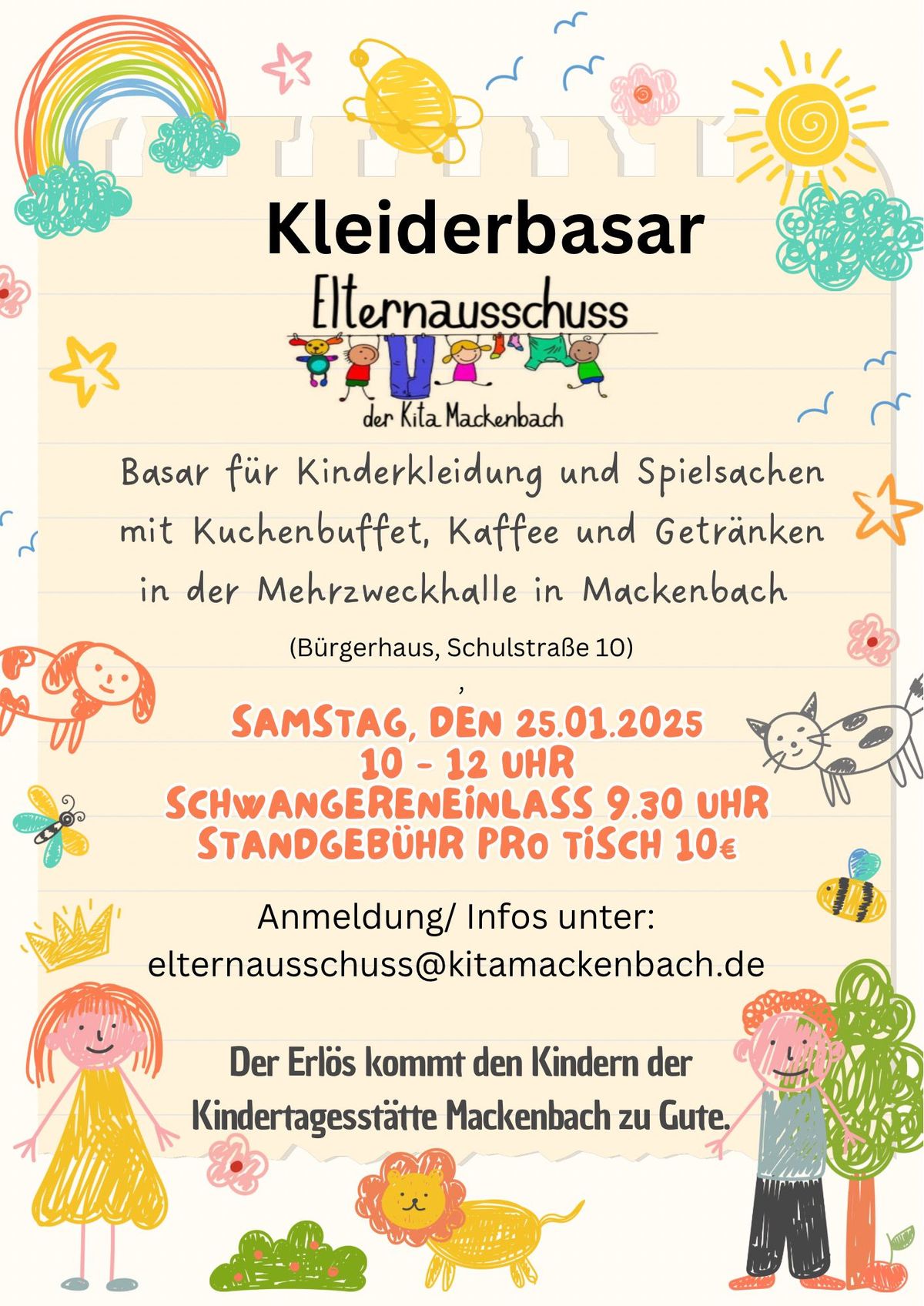 Basar f\u00fcr Kinderkleidung und Spielsachen (Schwangereneinlass 9.30 Uhr, f\u00fcr Alle 10.00 Uhr)