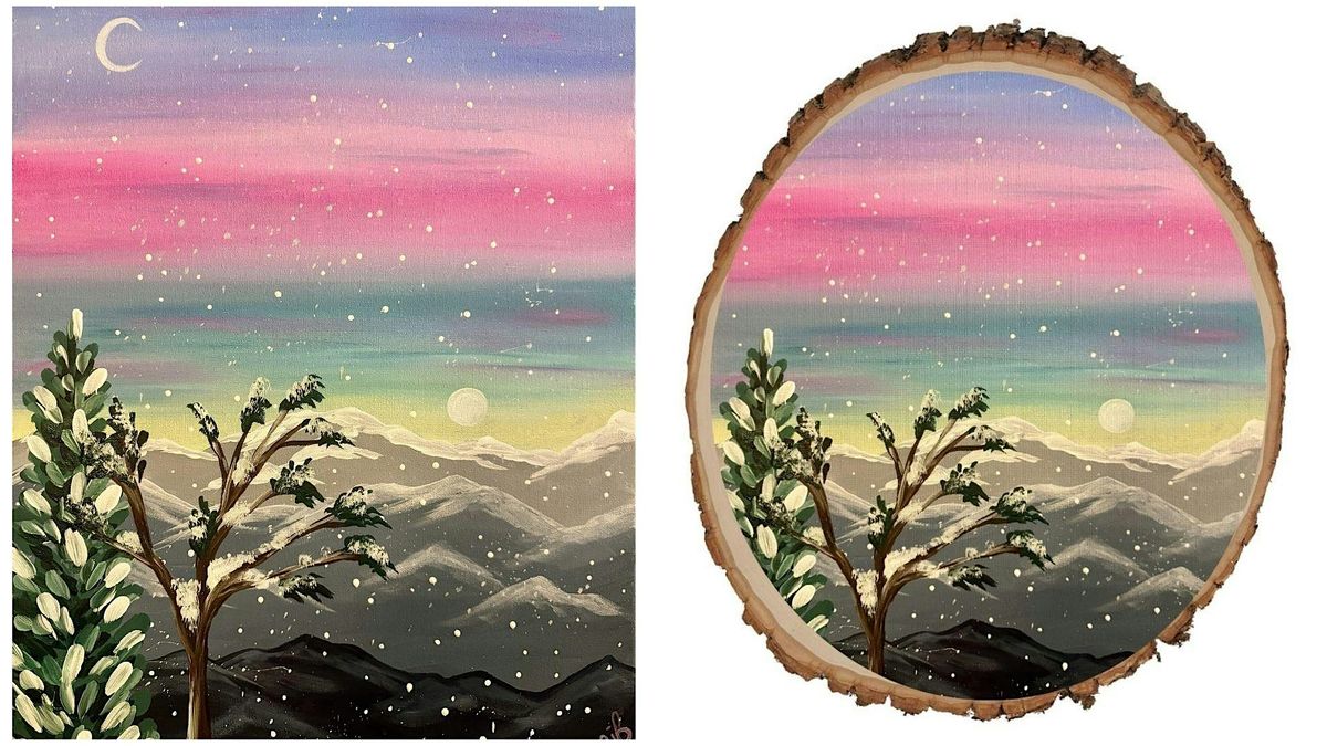 Solstice Sky canvas or wood round painting at Downhill Parker