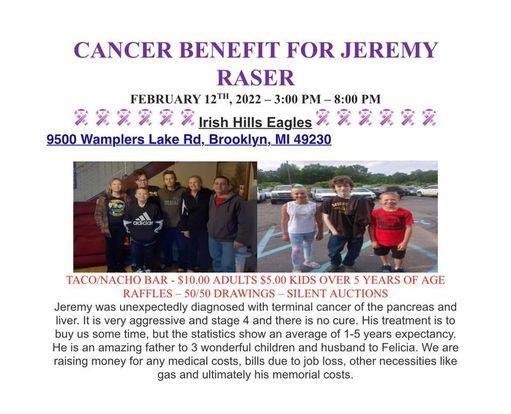 CANCER BENEFIT FOR JEREMY RASER, Irish Hills Eagles, Brooklyn, 12 ...
