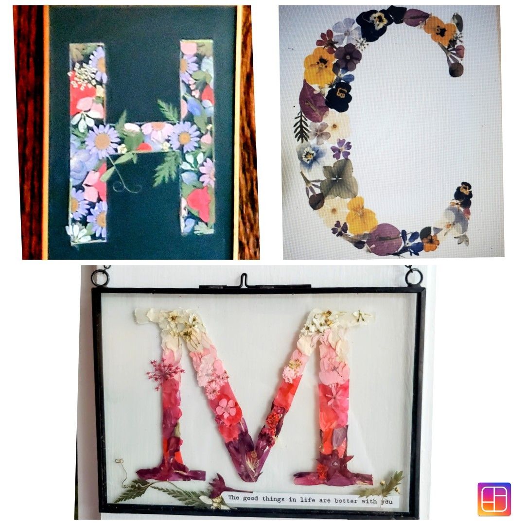 PRESSED FLOWER MONOGRAM in a dbl glass frame