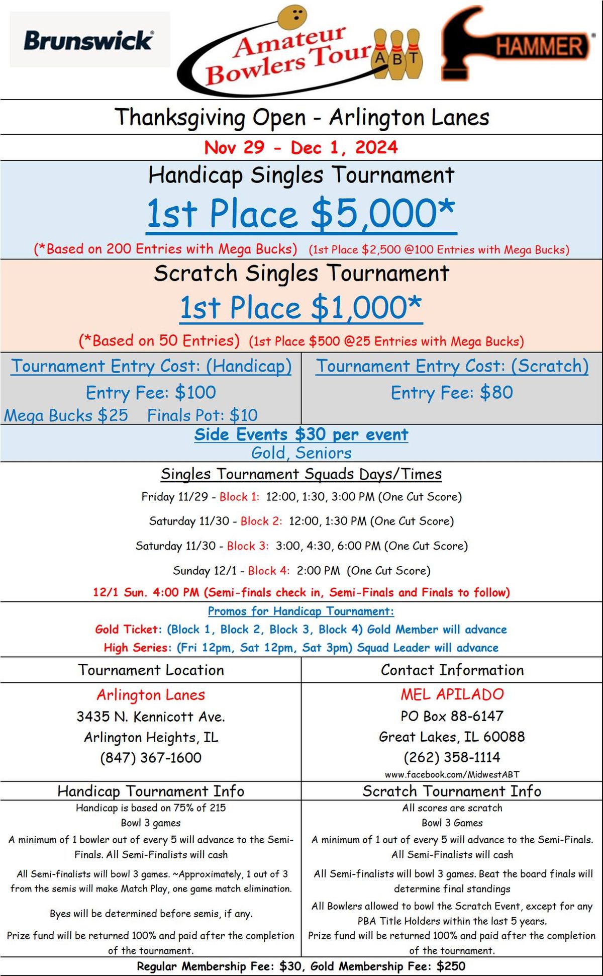 Arlington Lanes, Hcp\/Scr Singles $5K, Nov 29 \u2013 Dec 1