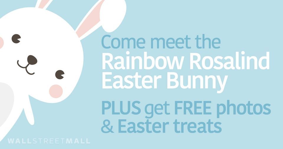 Meet the Rainbow Rosalind Easter Bunny at Wall Street Mall, Wall Street