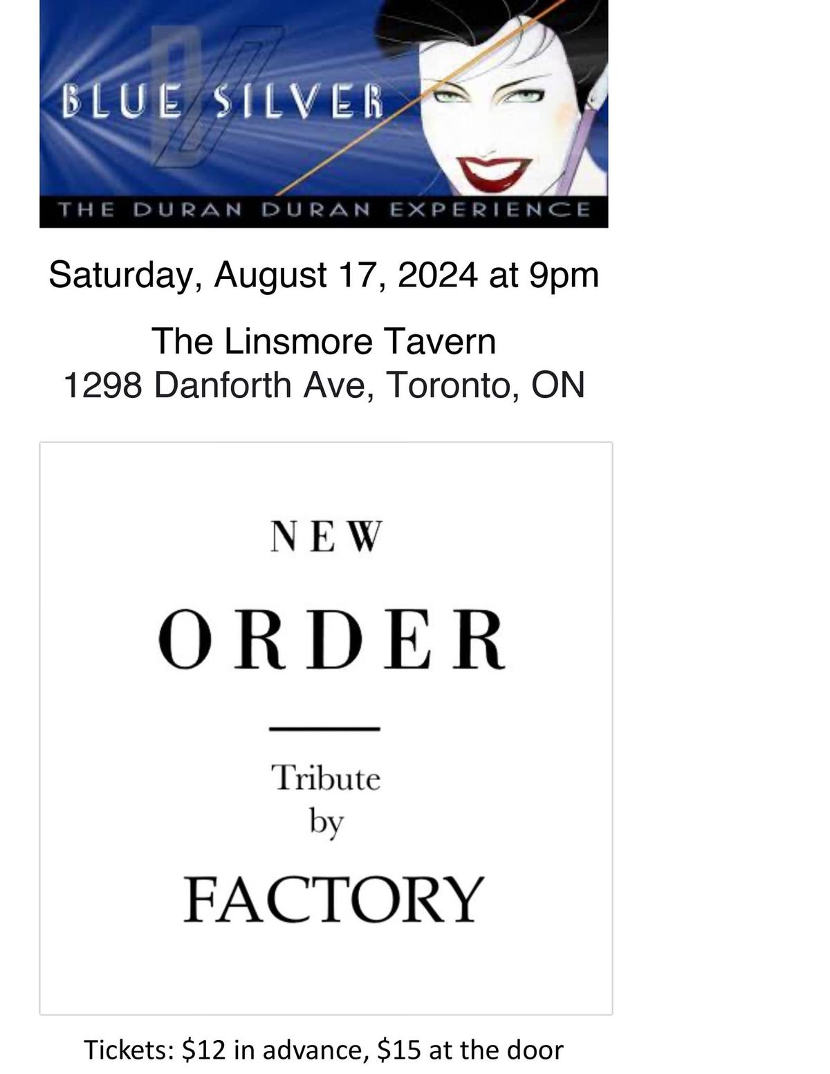 Blue Silver \u2013 \u201cThe Duran Duran Experience\u201d with New Order \u2013 Tribute by Factory, Live at the Linsmore