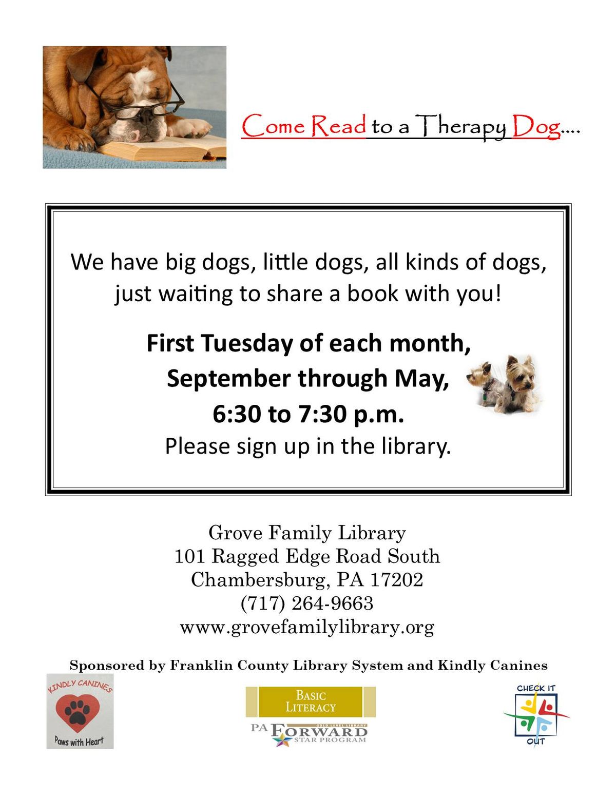Come Read to a Therapy Dog - First Tuesday of each month