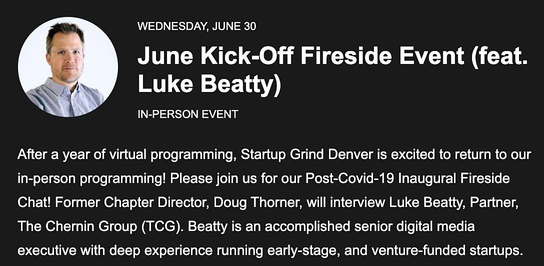 Startup Grind Denver June Kick-Off Fireside Event (feat. Luke Beatty)
