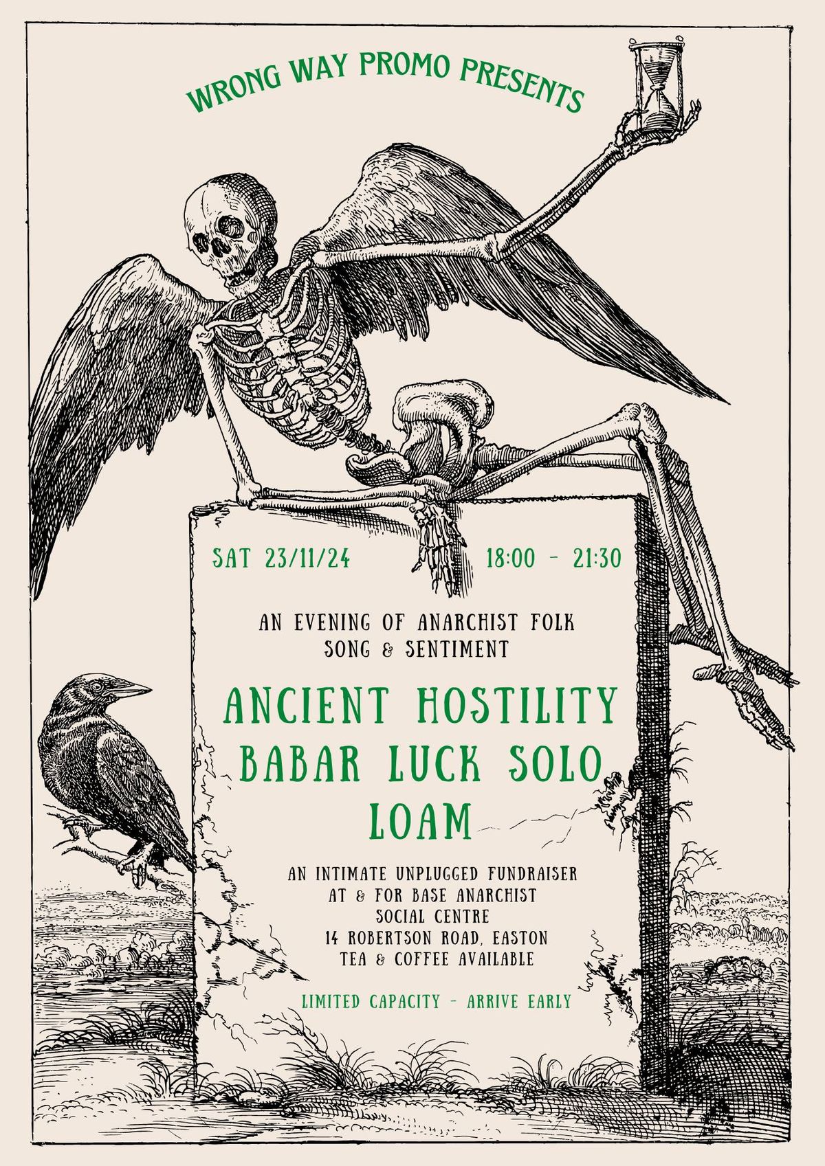 Anarchist Folk Song & Sentiment 23\/11\/24 :: Ancient Hostility + Babar Luck + Loam :: BASE fundraiser