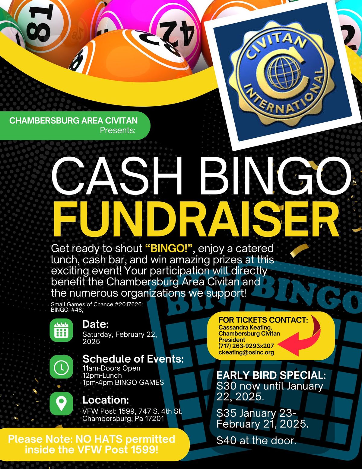 Chambersburg Area Civitan CASH BINGO FUNDRAISER