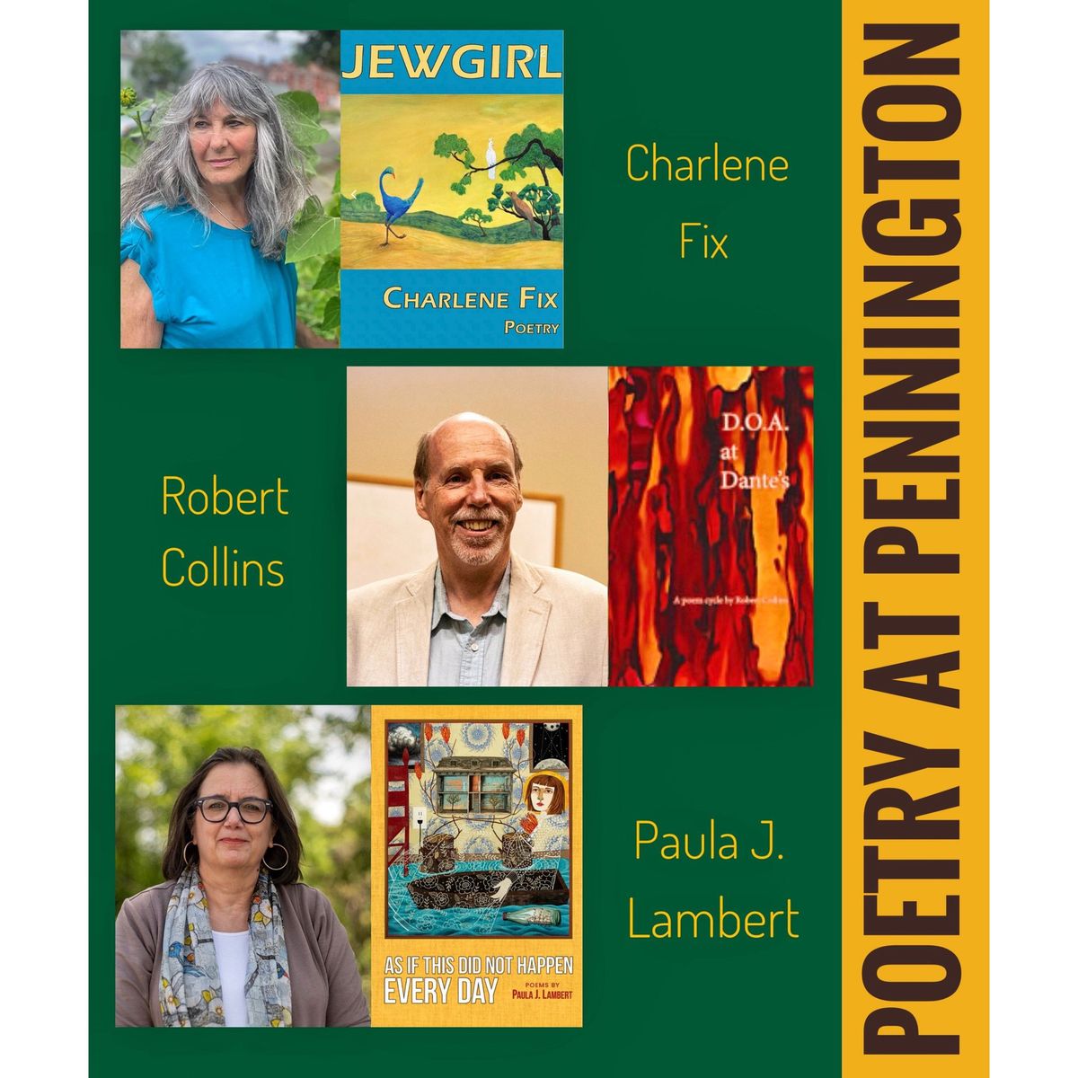 Poetry at Pennington: Charlene Fix, Robert Collins, Paula J. Lambert