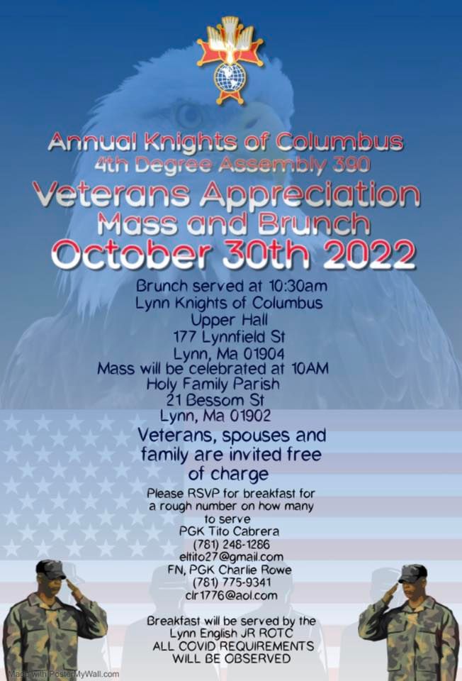 Knights appreciation Brunch, Lynn Knights of Columbus, 30 October 2022