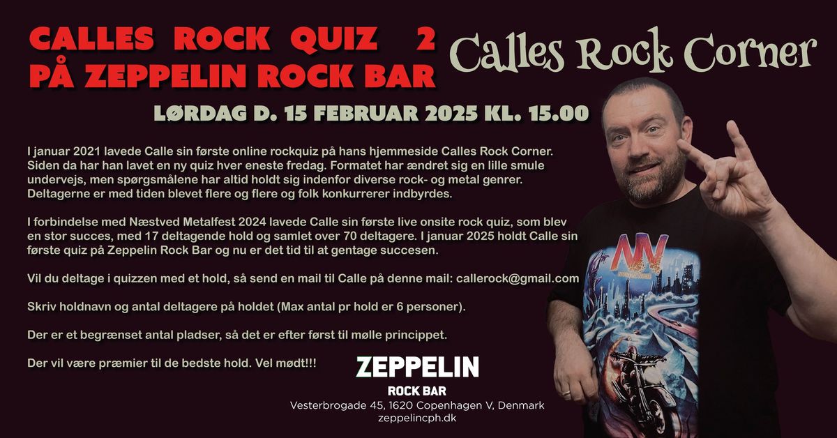 Calles Rock Quiz 2 p\u00e5 Zeppelin Rock Bar - LUKKET FOR TILMELDING