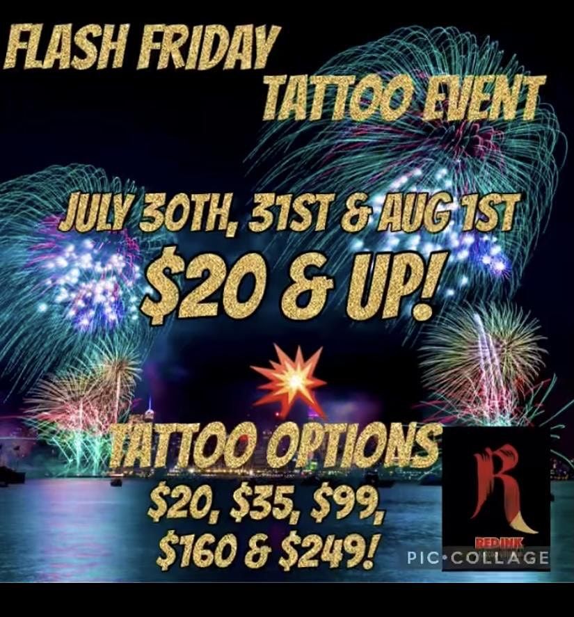FLASH $20 & UP TATTOO EVENT JULY 30TH 31ST & AUG 1ST 3 DAYS