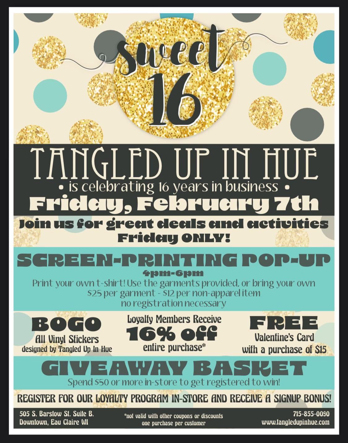 16th Anniversary at Tangled Up In Hue