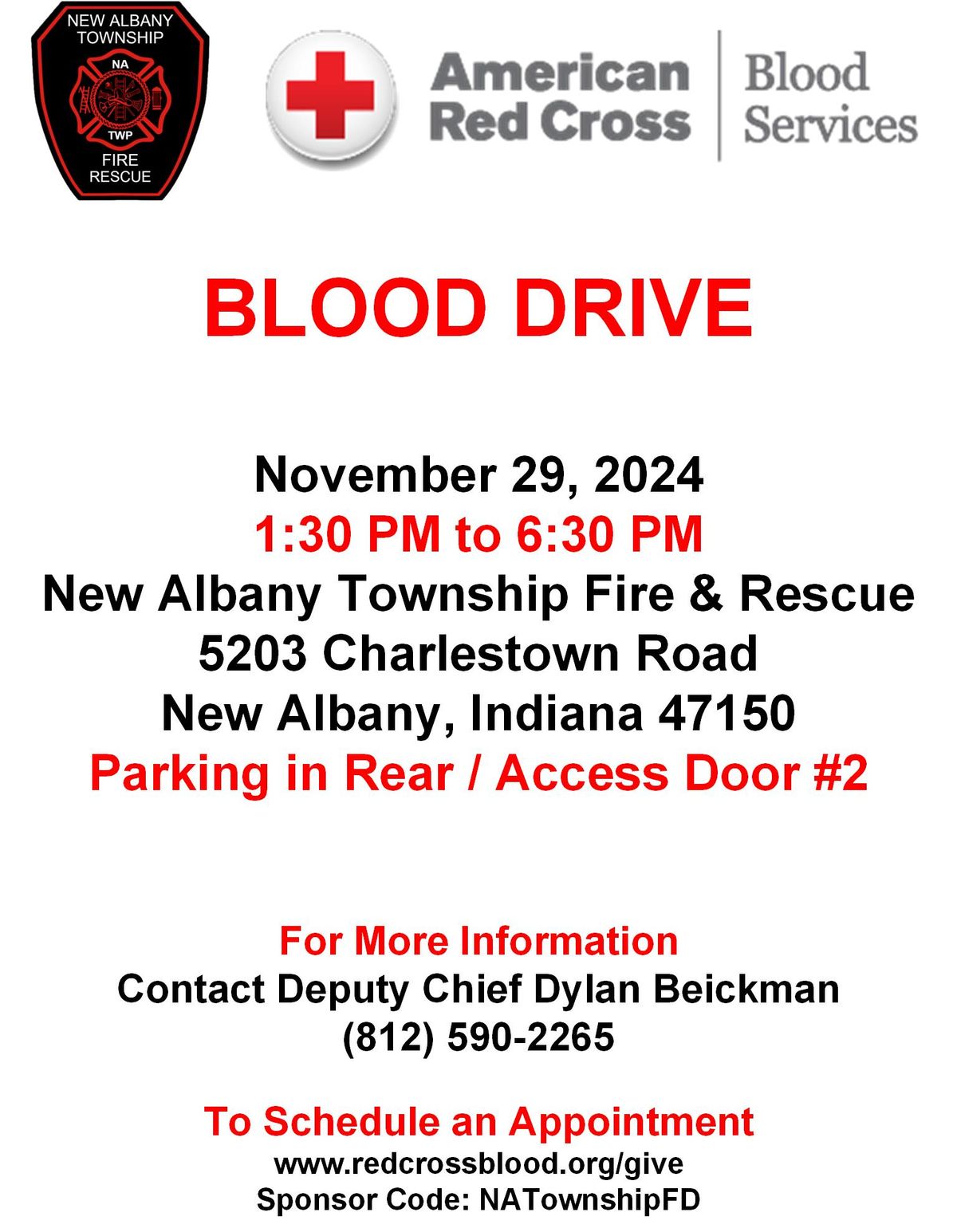 New Albnay Township Fire & Rescue Blood Drive