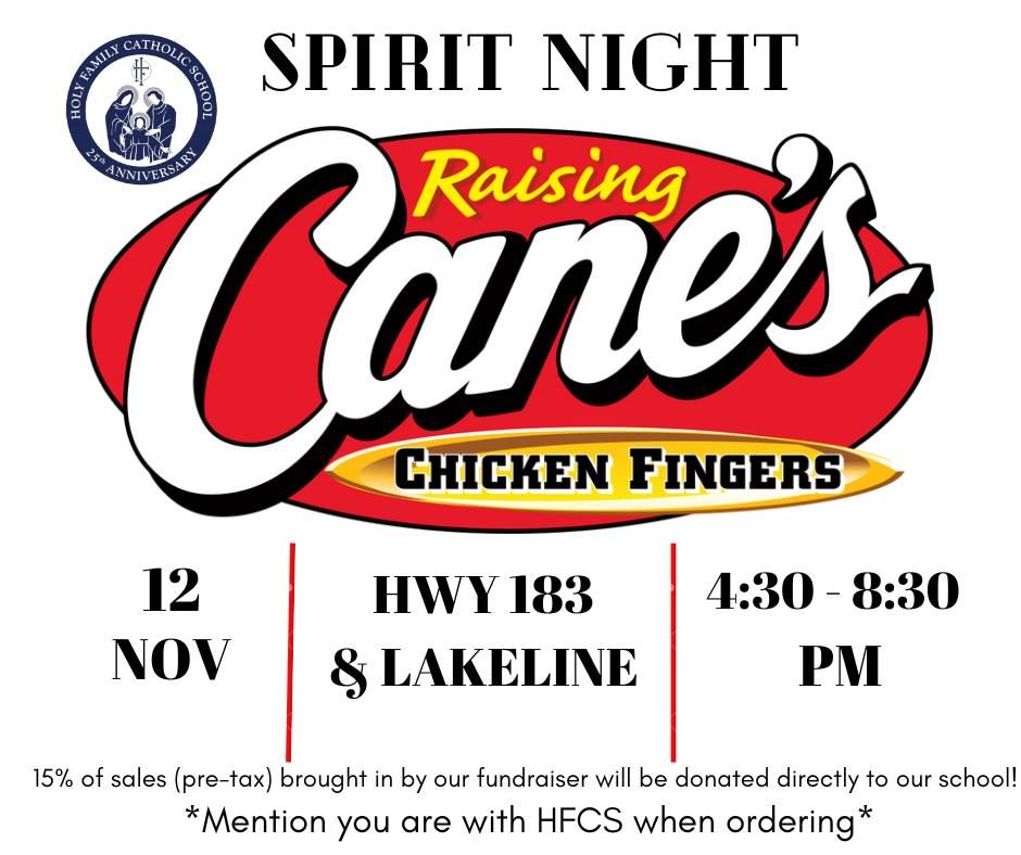 Holy Family Spirit Night Raising Cane's