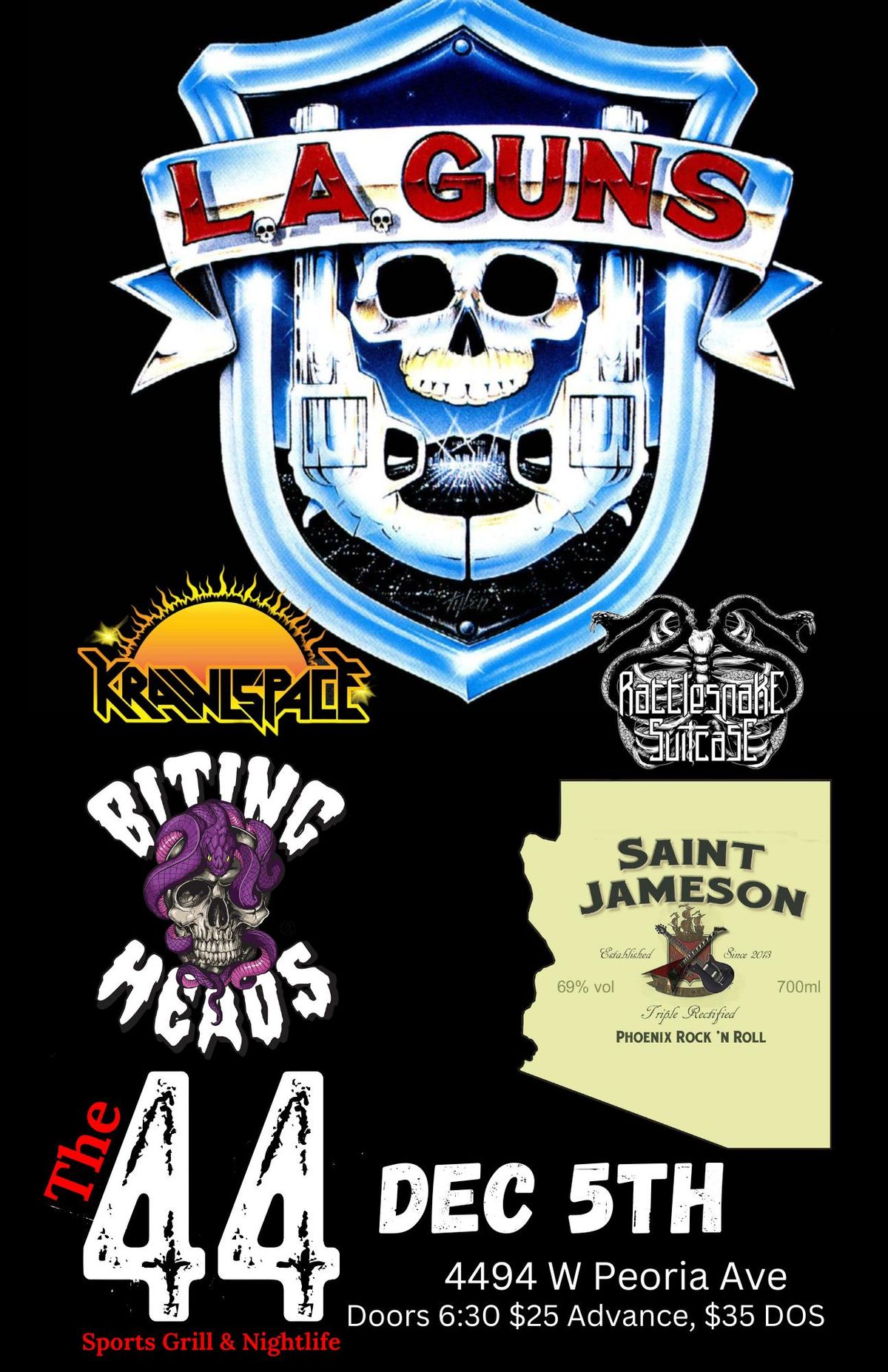 LA Guns w\/Krawlspace, Rattlesnake Suitcase, St. Jameson, Biting Heads