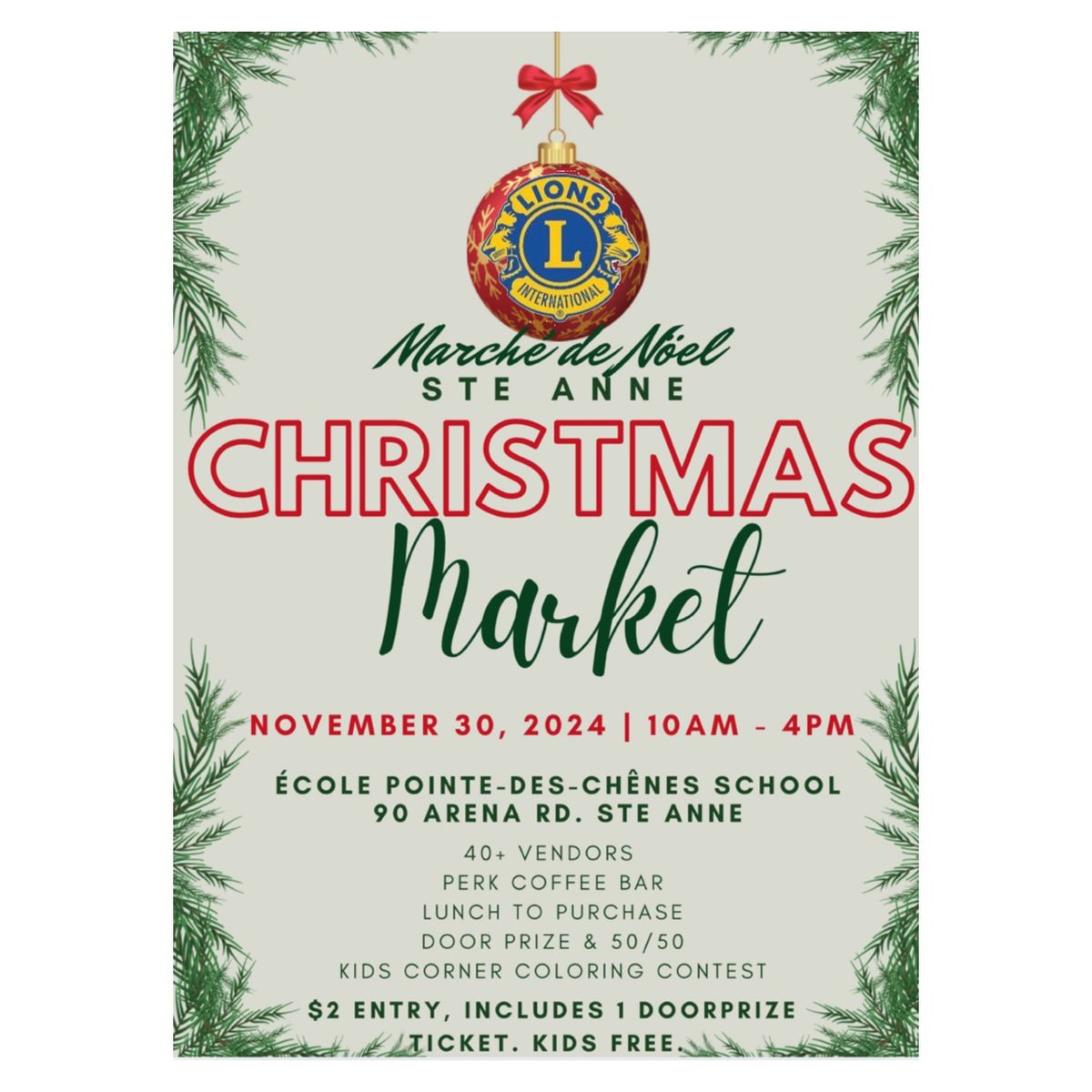 Ste Anne Christmas Market 2024  Saturday Nov. 30. 10am-4pm