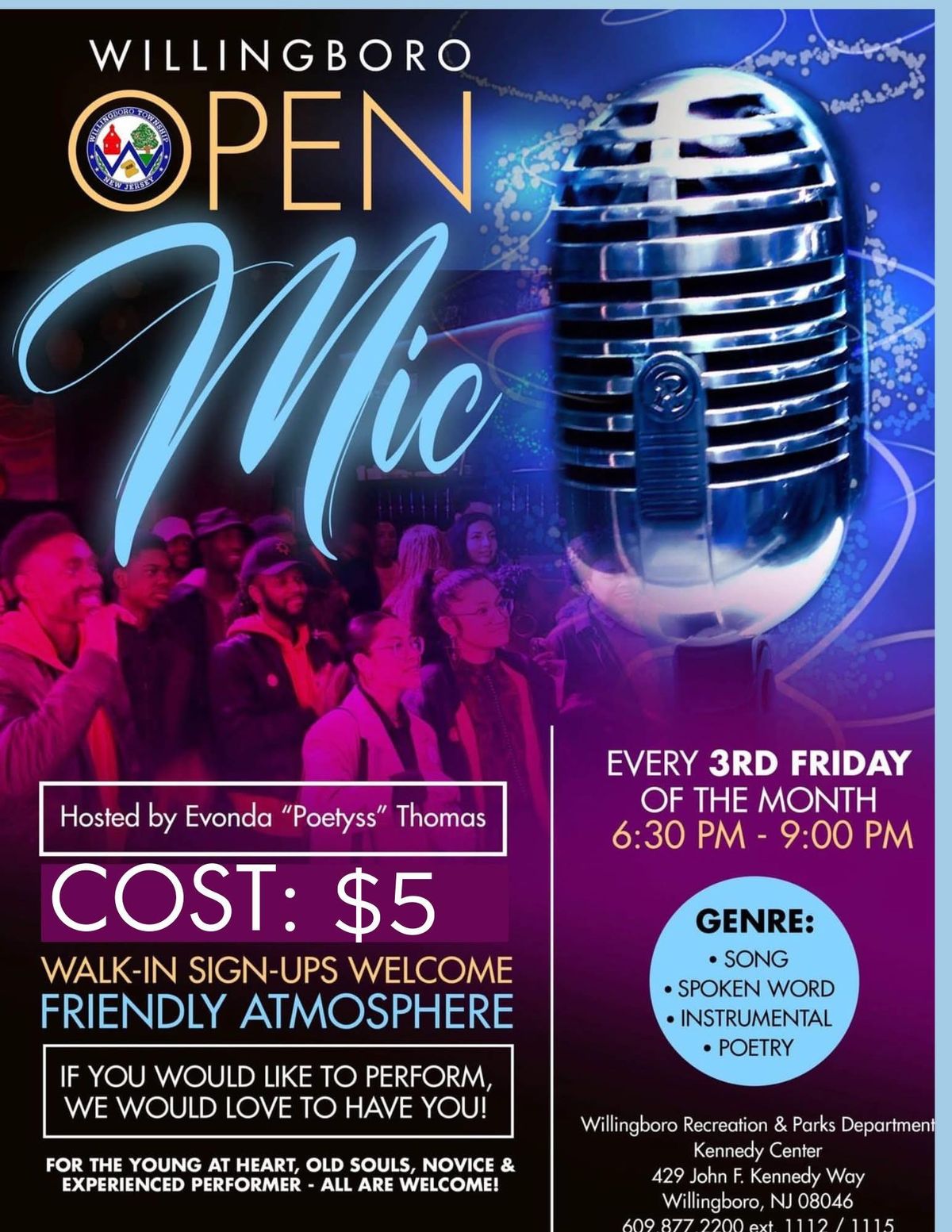 Willingboro Open Mic Night honors National Mental Health Awareness Month featuring Lady Renaissance 