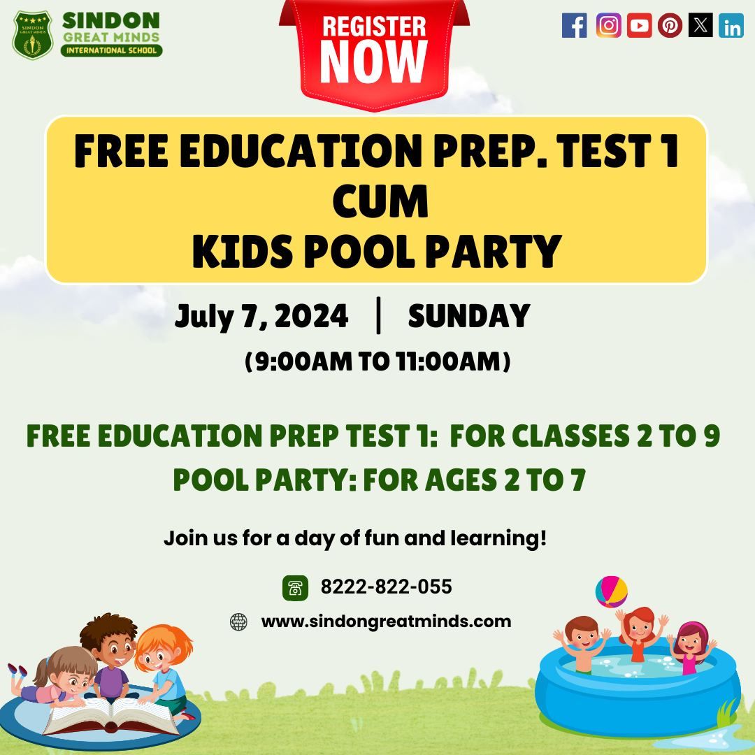 Free Education Prep 1 Test Cum Kids Pool Party
