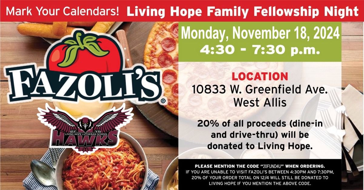 Living Hope School Fundraiser at Fazoli's