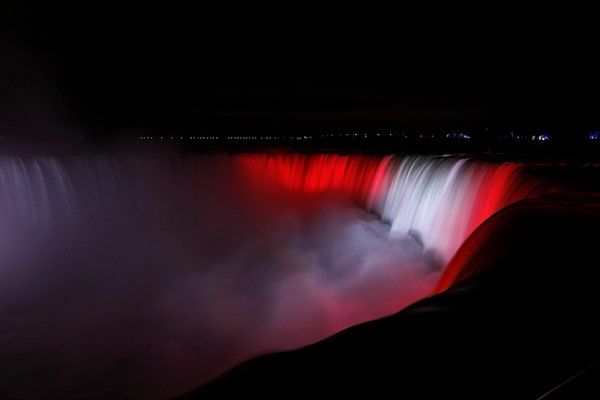 Niagara Falls illumination in the colours of the flag of Latvia