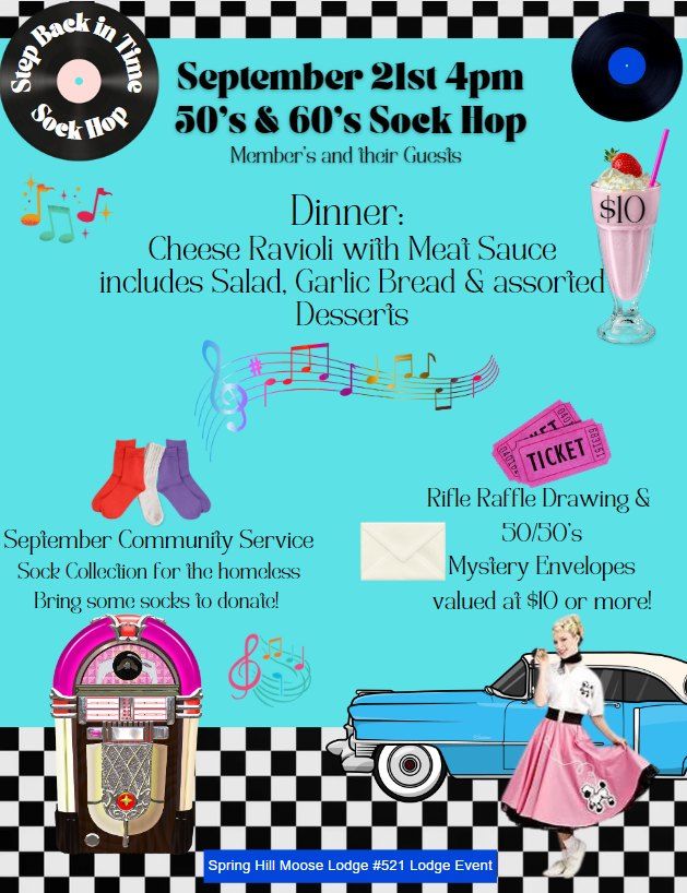 Mark Your Calendar!! Step Back in Time 50\u2019s & 60\u2019s Sock Hop