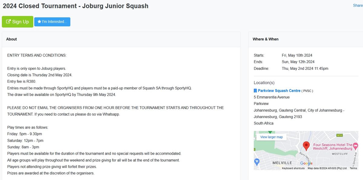 Joburg Junior Squash Closed Tournament