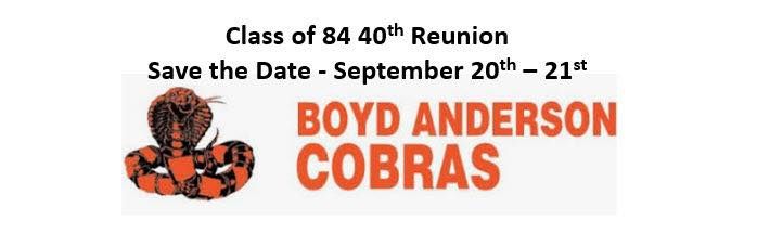 Class of 84 40 Year Reunion - If you are a Cobra you are INVITED!