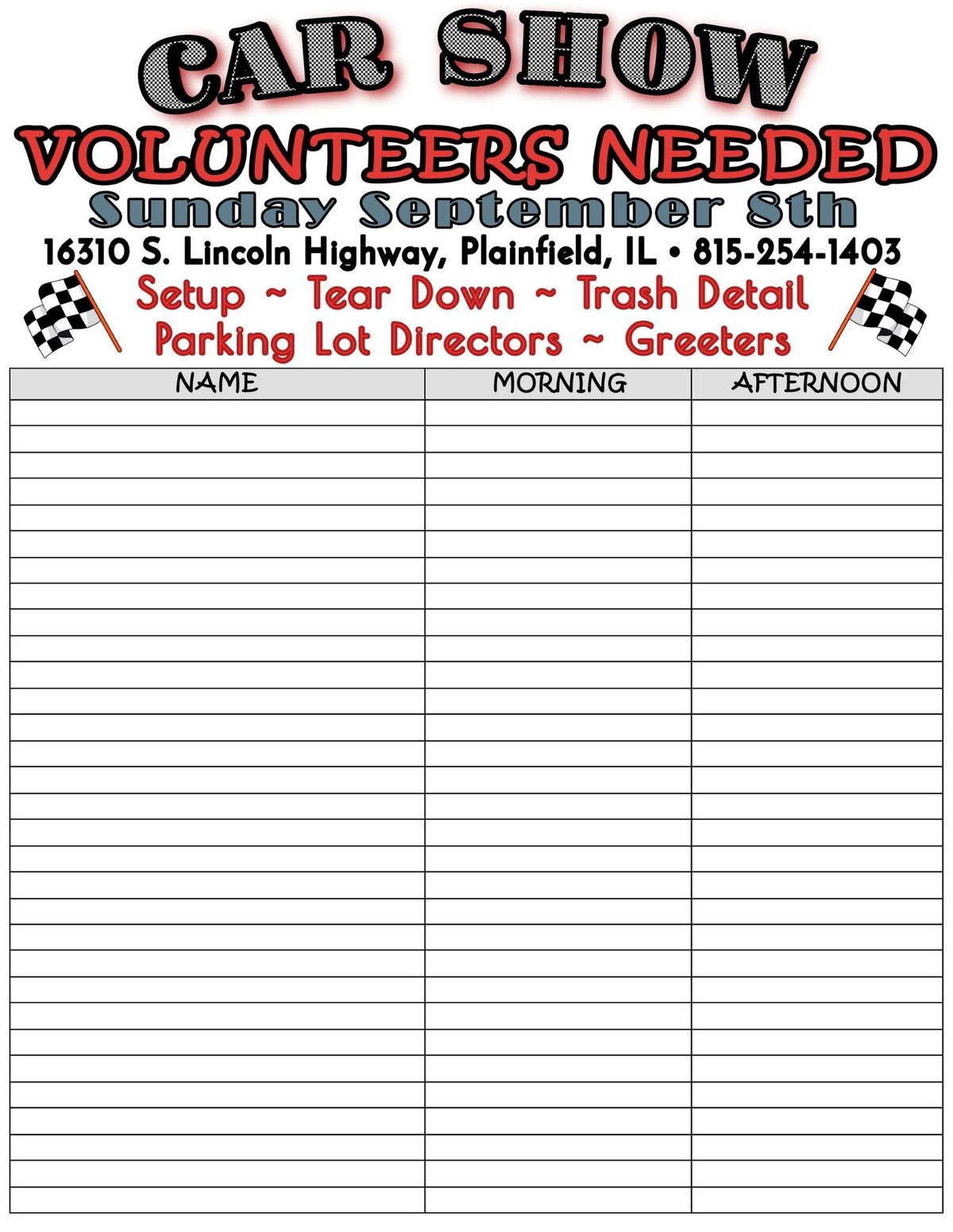 Car Show Volunteers Sign Up 